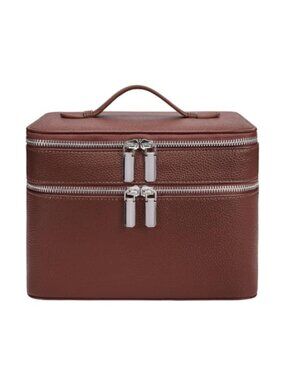 Leather Makeup Bag Large Duo Vanity Case Cosmetic Travel Organizer